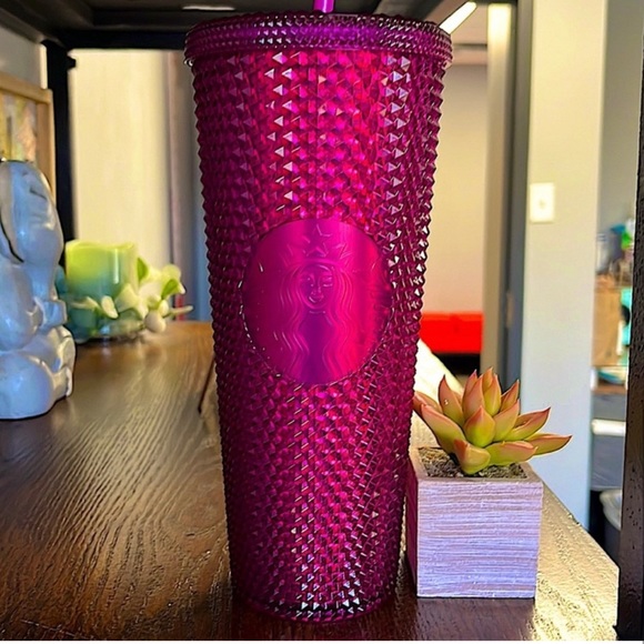 Berry Bling Studded Starbucks Tumbler 24 oz. Magenta Pink - Picture 3 of 4